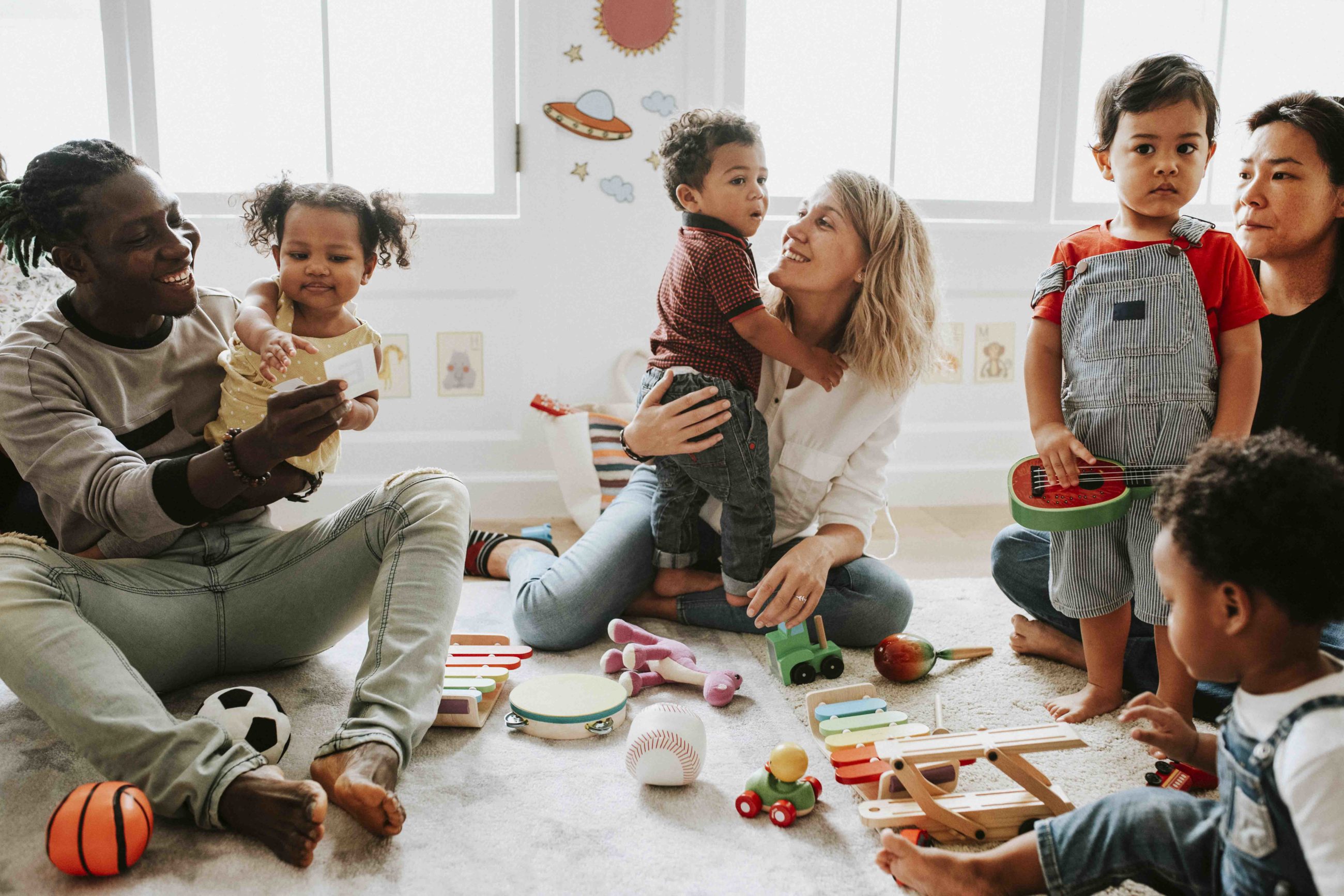 Diverse children enjoying playing with toys